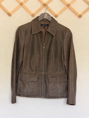 Q.U.E Genuine Brown Leather Jacket
